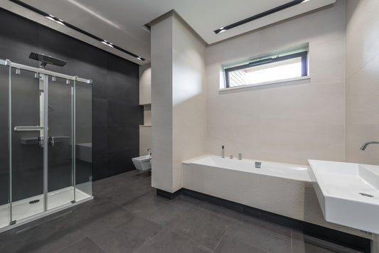 Level-entry shower in a modern bathroom, the most common NDIS and aged care home modification