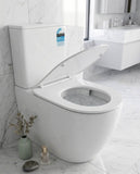 Two-piece toilet suite with Tornado Quiet rimless flushing.